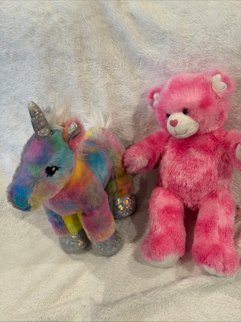 Build-A-Bear Rainbow Unicorn and Pink Heart Bear Plush Pair